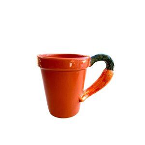 Ceramic Carrot Handle Mug Orange & Green Farmhouse Style 10 Oz Coffee Tea Cup